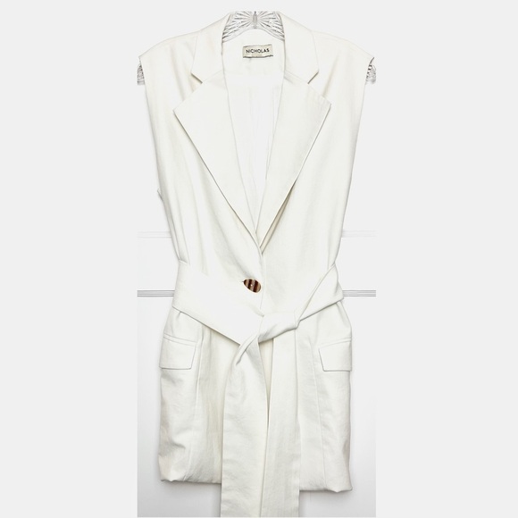 NICHOLAS Ivory Sleeveless Single Breasted Belted Tie Waist Tunic Jacket Vest 4 - Picture 5 of 15